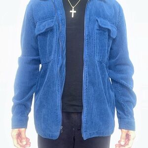 Urban Outfitters Blue Zip-Up Corduroy Sweater